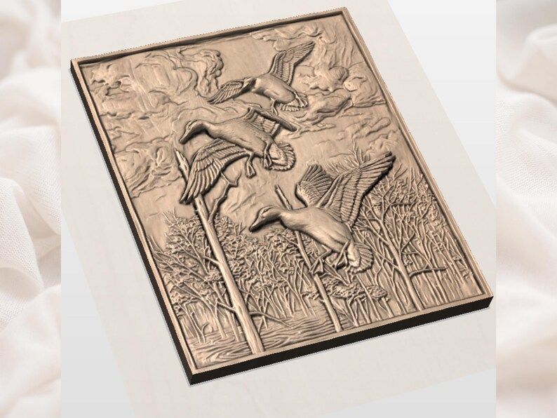 Three Mallards Dropping Into the Timber Bas-Relief STL bas-relief STL — view 3
