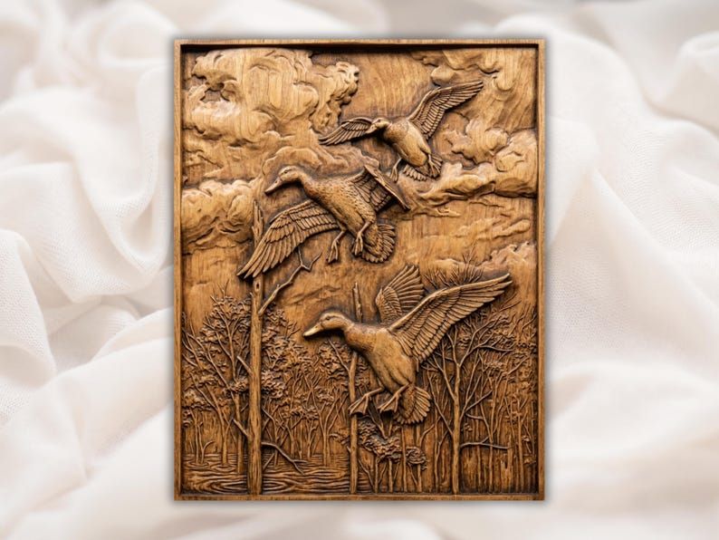 Three Mallards Dropping Into the Timber Bas-Relief STL bas-relief STL design