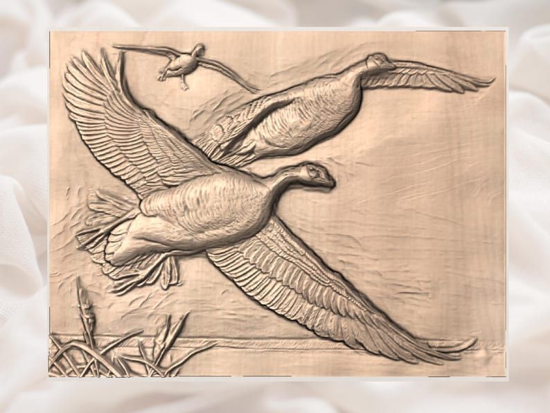 Three Canada Geese in Flight Bas-Relief STL for CNC bas-relief STL — view 2