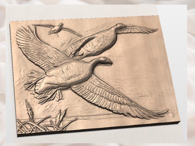 Three Canada Geese in Flight Bas-Relief STL for CNC bas-relief STL — view 3