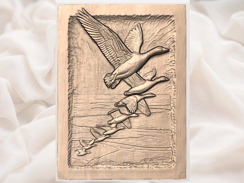 Flock of Geese in Flight Over Water Bas-Relief STL bas-relief STL — view 2