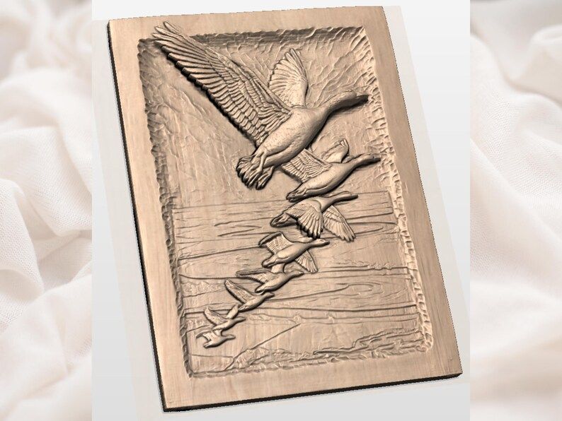 Flock of Geese in Flight Over Water Bas-Relief STL bas-relief STL — view 3