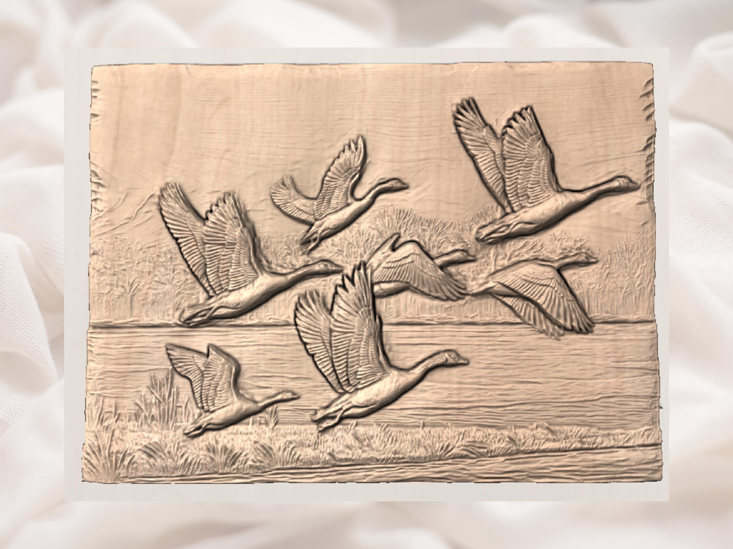 Canada Geese in Flight Bas-Relief STL for CNC Carving bas-relief STL — view 2