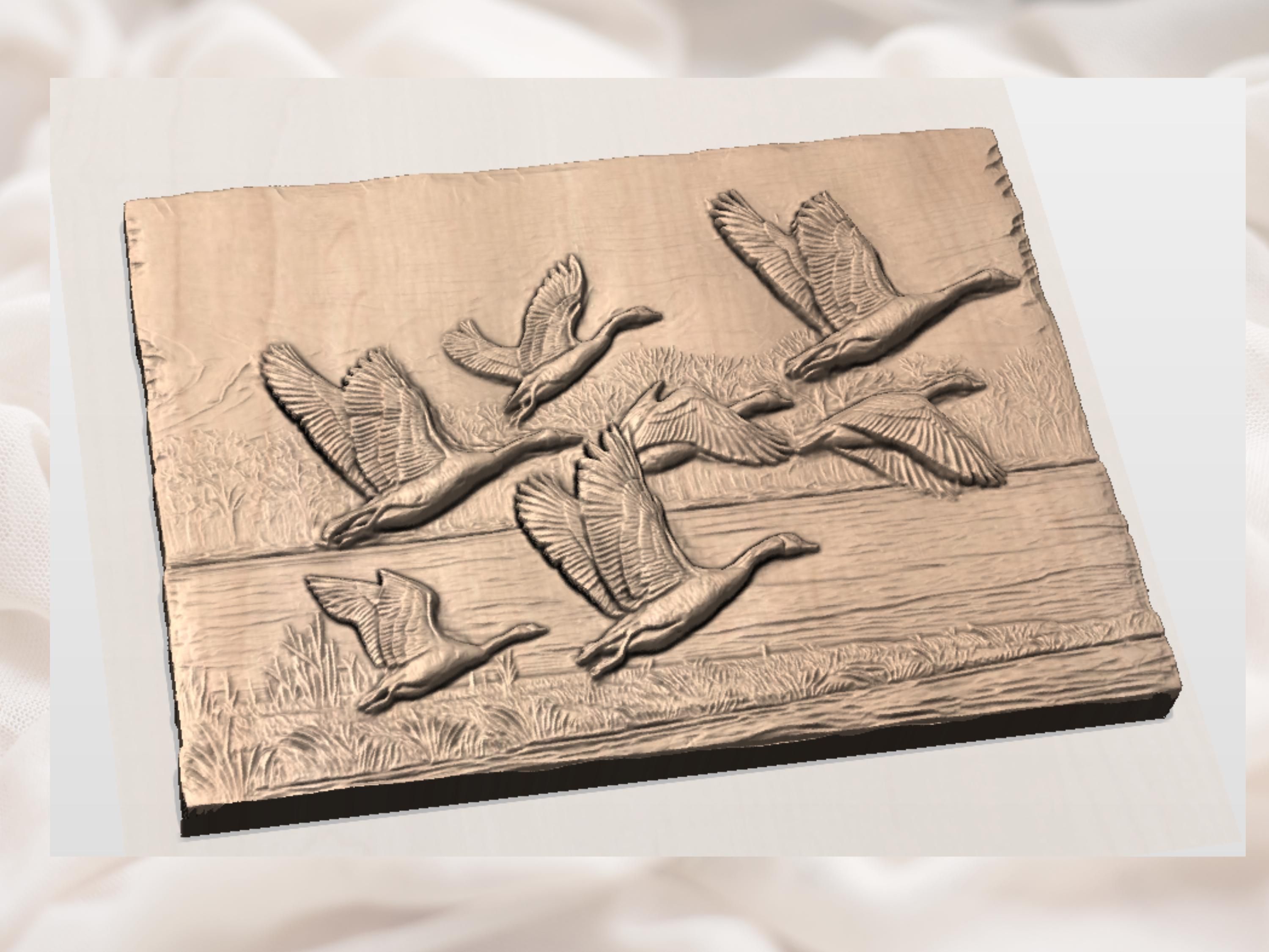 Canada Geese in Flight Bas-Relief STL for CNC Carving bas-relief STL — view 3