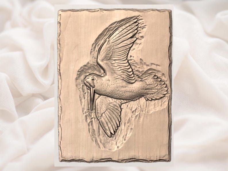 Flying Woodcock Bas-Relief STL for CNC, Wings Spread in Flight bas-relief STL — view 2