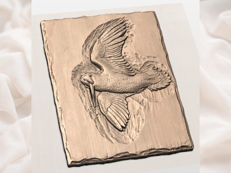Flying Woodcock Bas-Relief STL for CNC, Wings Spread in Flight bas-relief STL — view 3