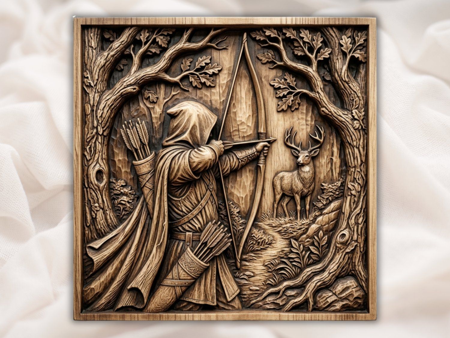 Forest Archer Hunting Scene Wall Art bas-relief STL — view 2