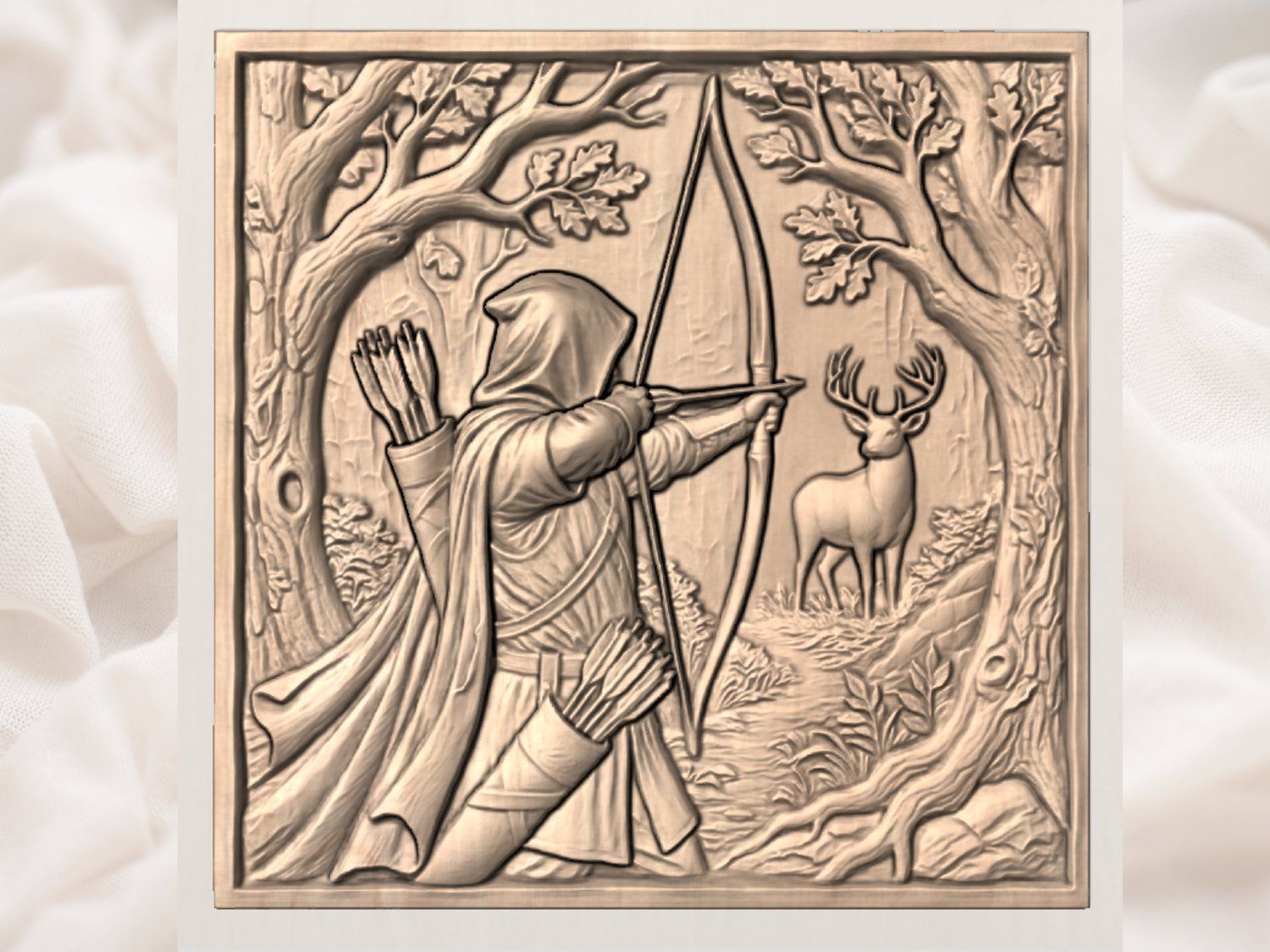 Forest Archer Hunting Scene Wall Art bas-relief STL — view 3
