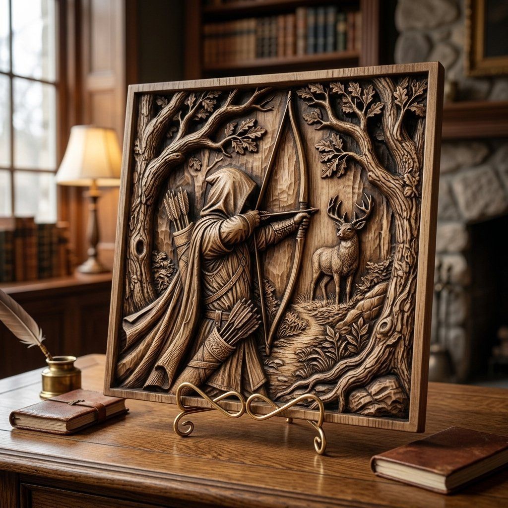 Forest Archer Hunting Scene Wall Art bas-relief STL — view 7