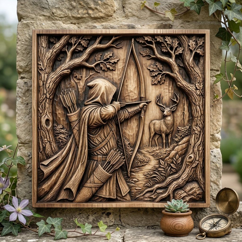 Forest Archer Hunting Scene Wall Art bas-relief STL — view 8