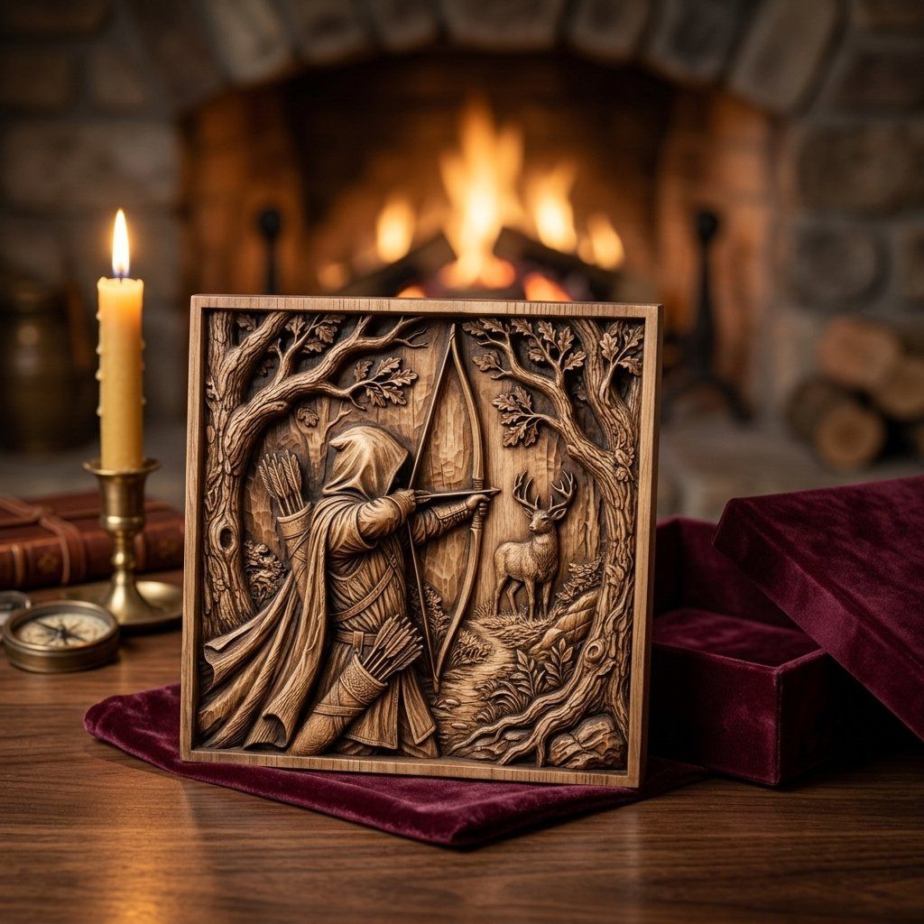 Forest Archer Hunting Scene Wall Art bas-relief STL — view 9