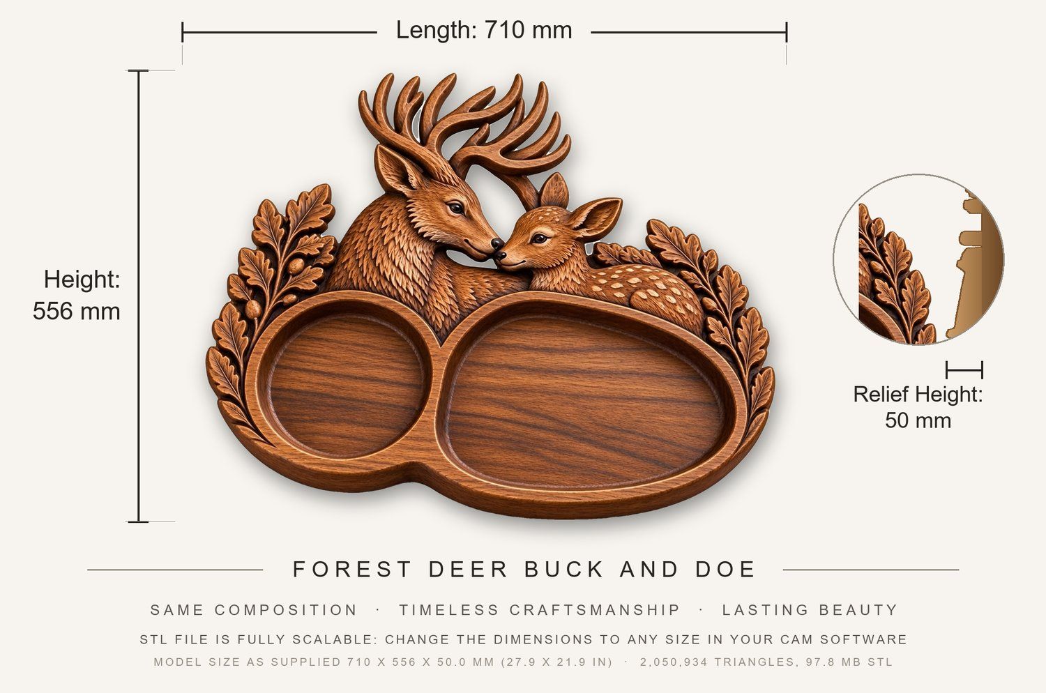 Forest Deer Buck and Doe CNC Relief STL bas-relief STL — view 3