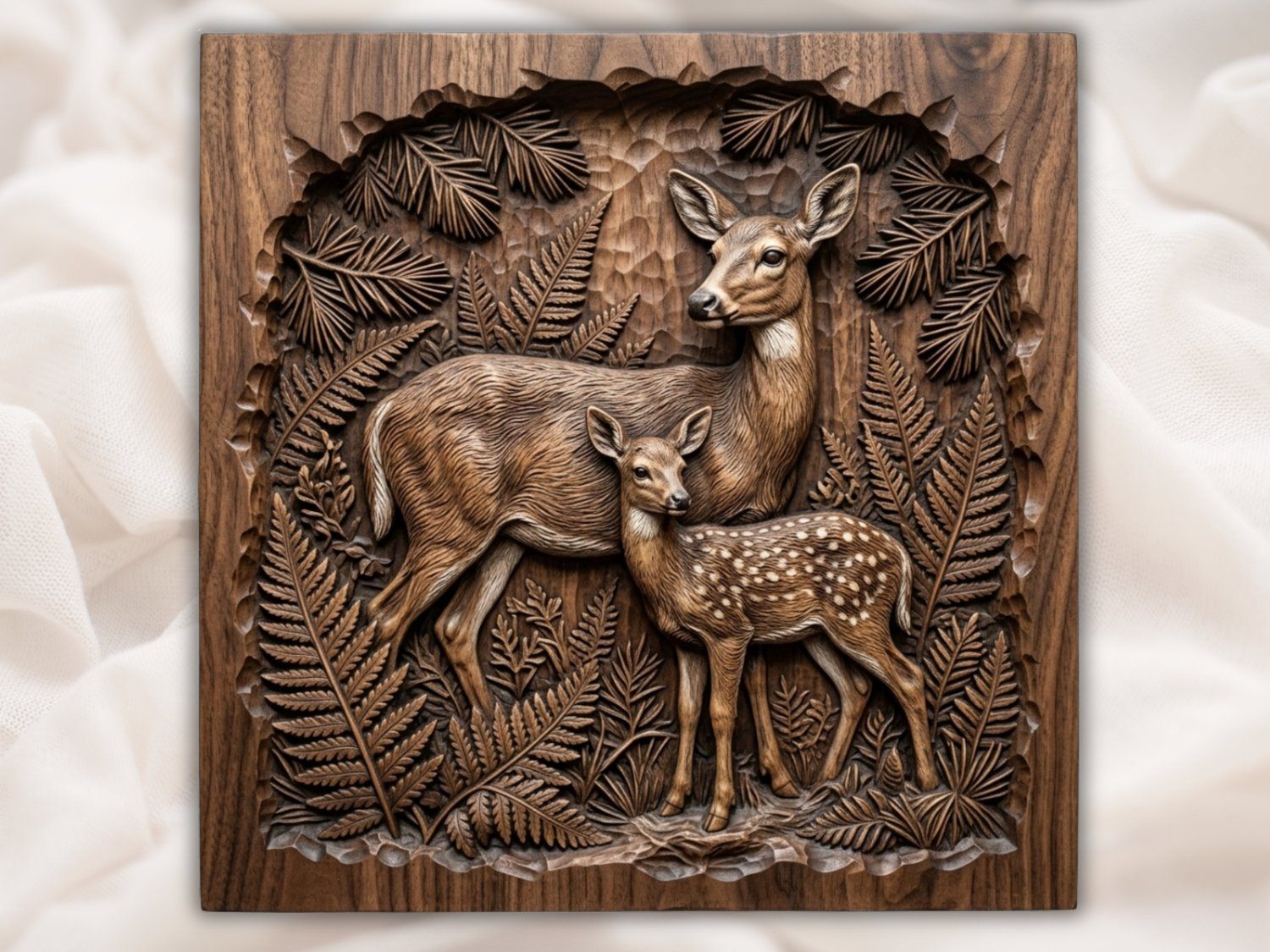 Forest Doe and Fawn Motherhood Scene CNC Relief STL bas-relief STL — view 2