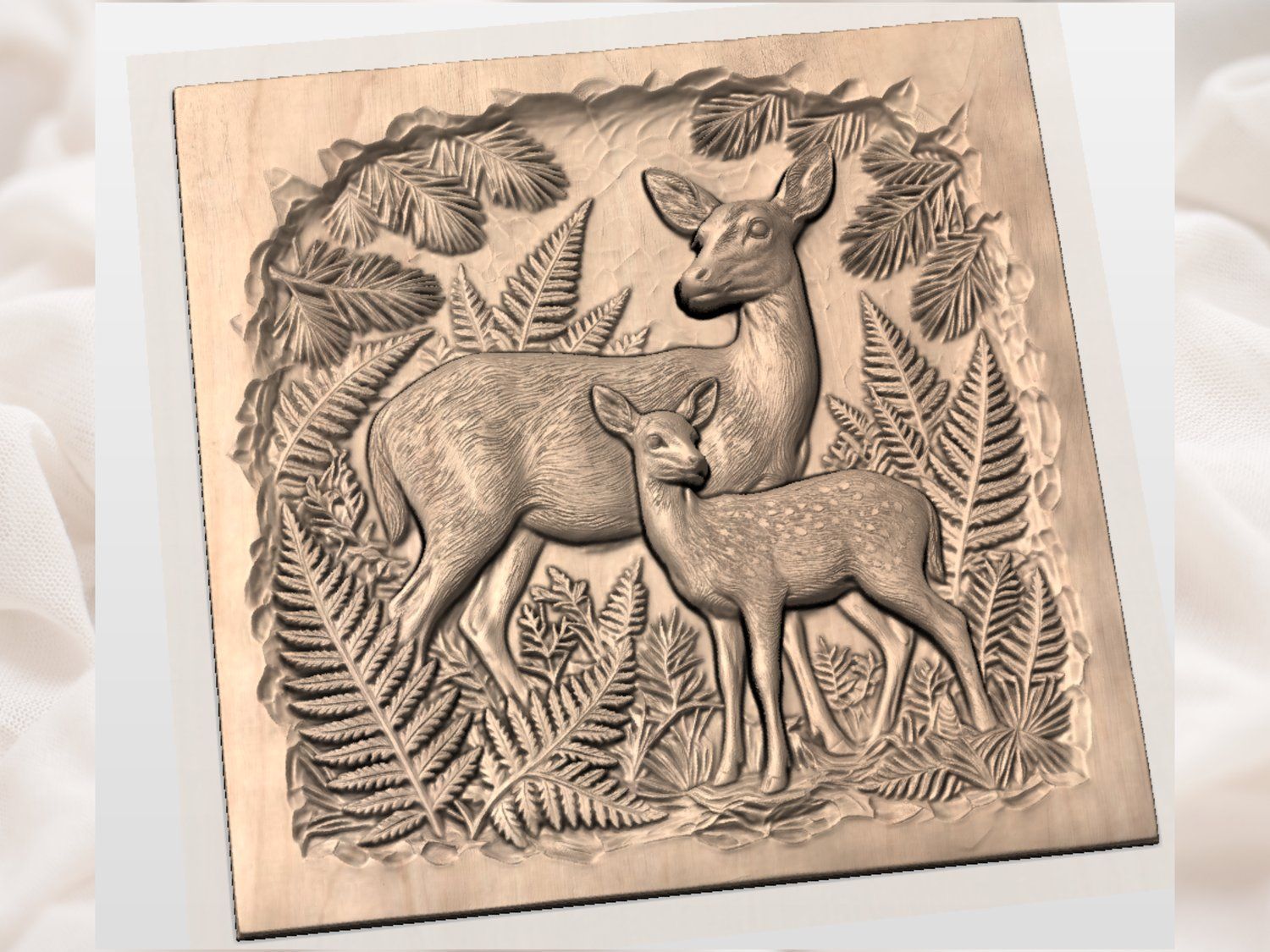 Forest Doe and Fawn Motherhood Scene CNC Relief STL bas-relief STL — view 3