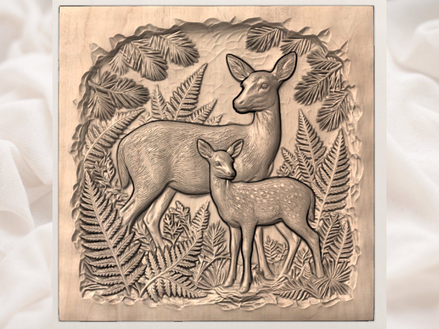 Forest Doe and Fawn Motherhood Scene CNC Relief STL bas-relief STL — view 4