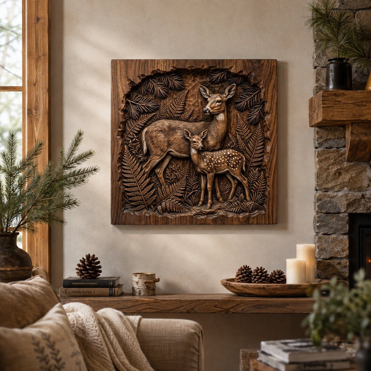 Forest Doe and Fawn Motherhood Scene CNC Relief STL bas-relief STL — view 5