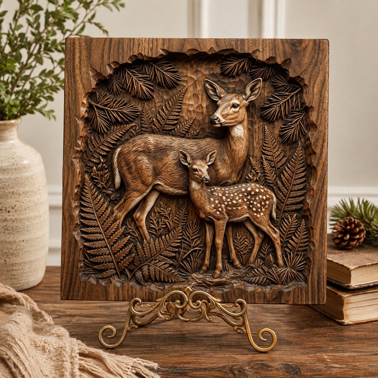 Forest Doe and Fawn Motherhood Scene CNC Relief STL bas-relief STL — view 6