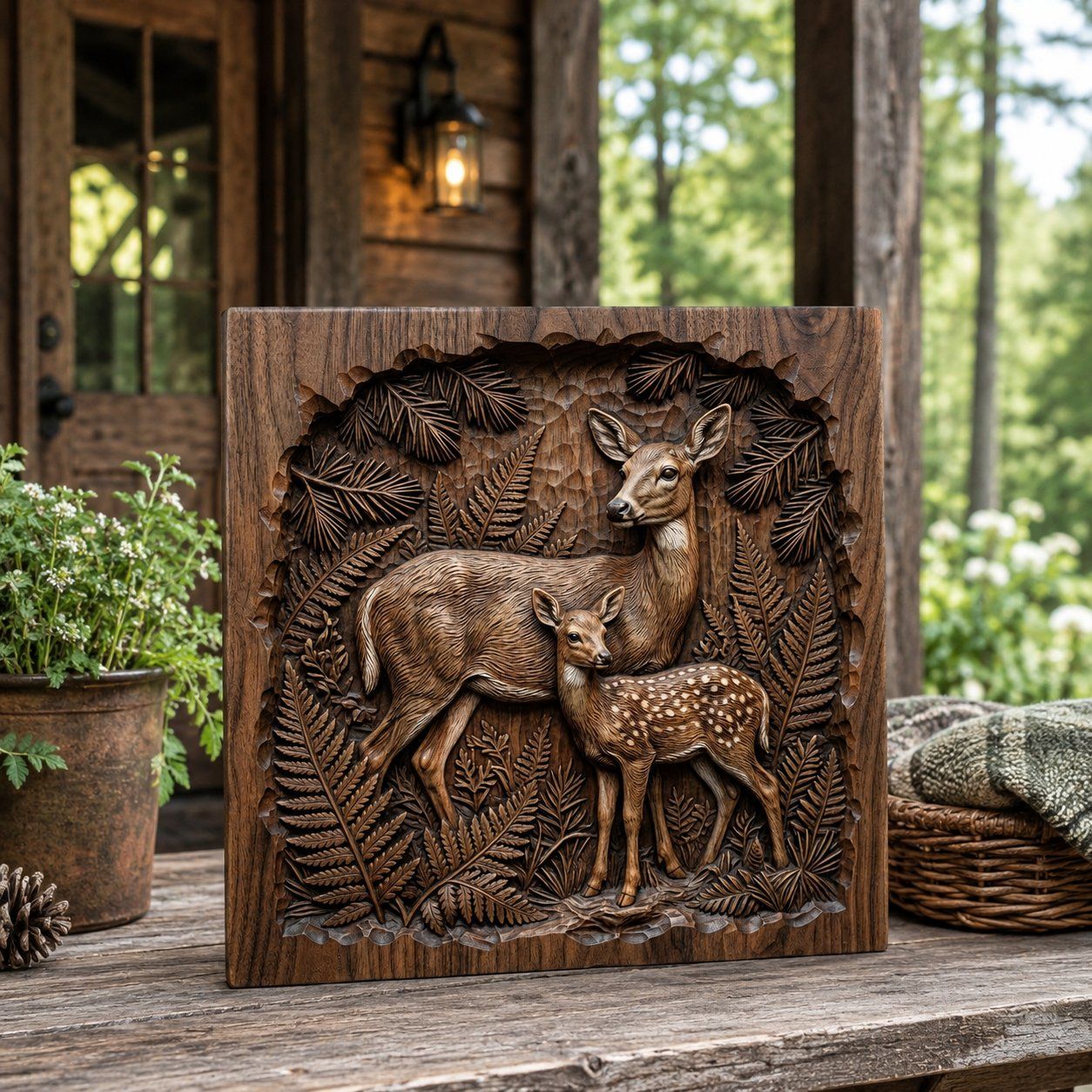 Forest Doe and Fawn Motherhood Scene CNC Relief STL bas-relief STL — view 7