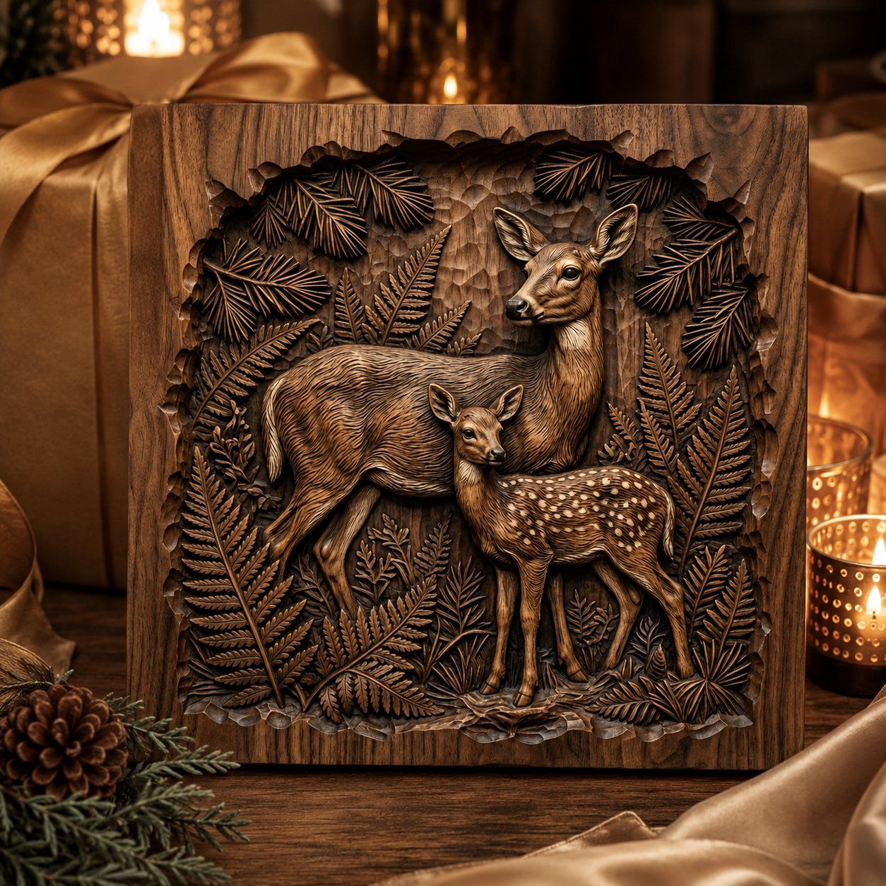 Forest Doe and Fawn Motherhood Scene CNC Relief STL bas-relief STL — view 8