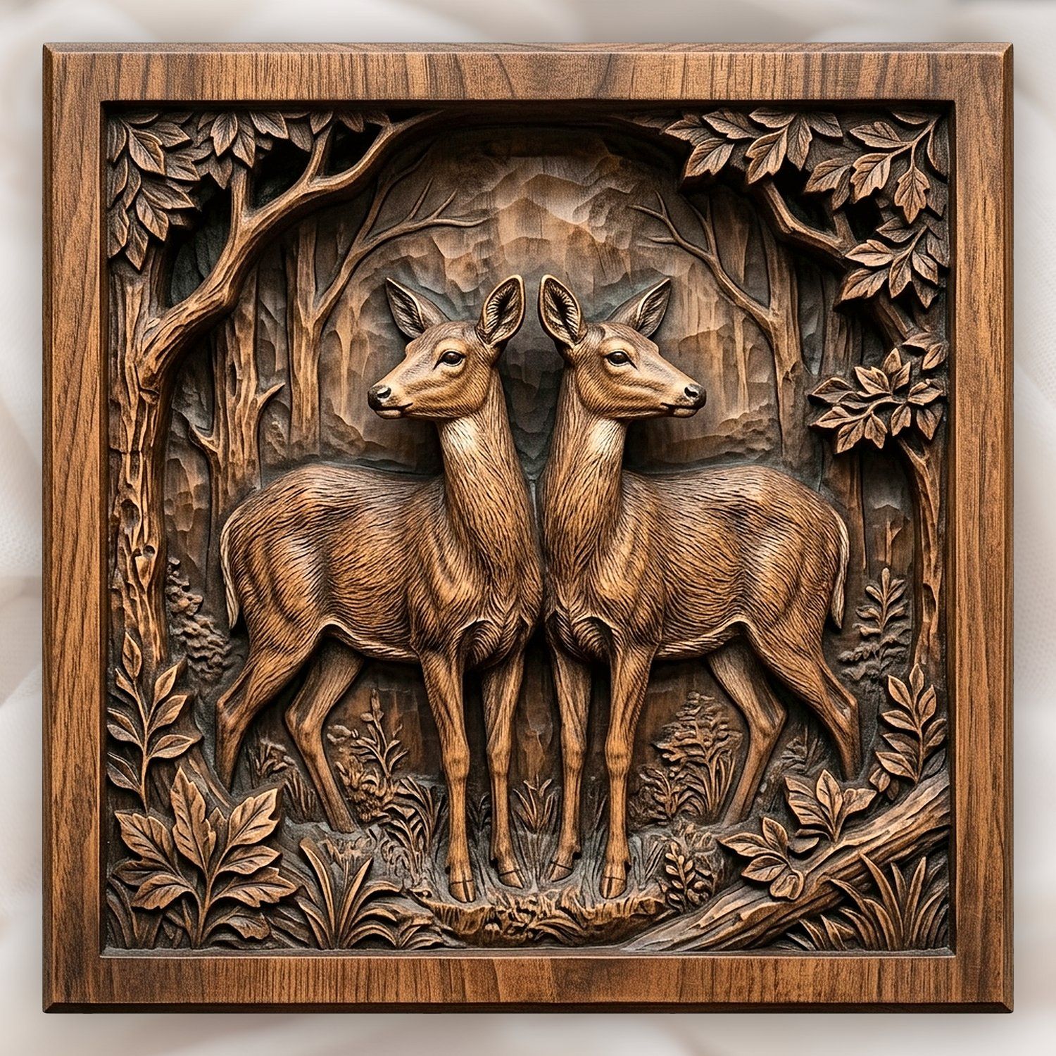 Forest Doe Symmetrical Scene CNC Relief STL bas-relief STL design