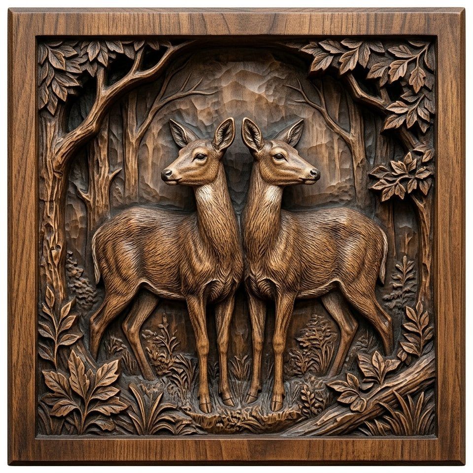 Forest Doe Symmetrical Scene CNC Relief STL bas-relief STL — view 12