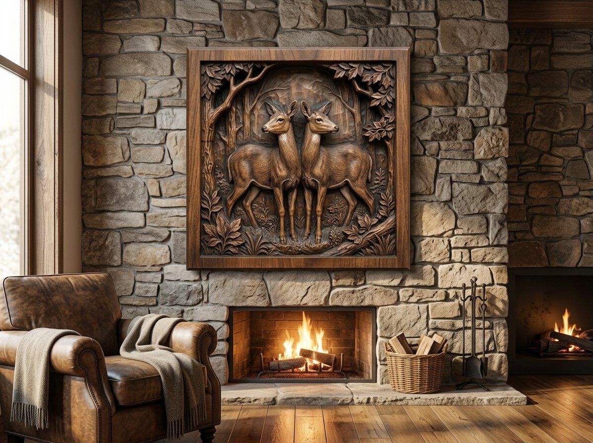 Forest Doe Symmetrical Scene CNC Relief STL bas-relief STL — view 13