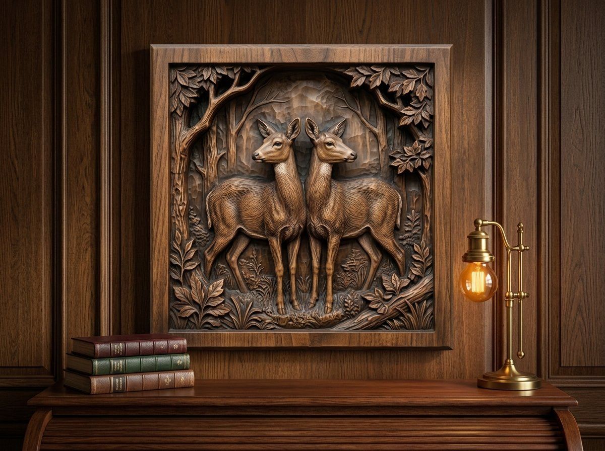 Forest Doe Symmetrical Scene CNC Relief STL bas-relief STL — view 14