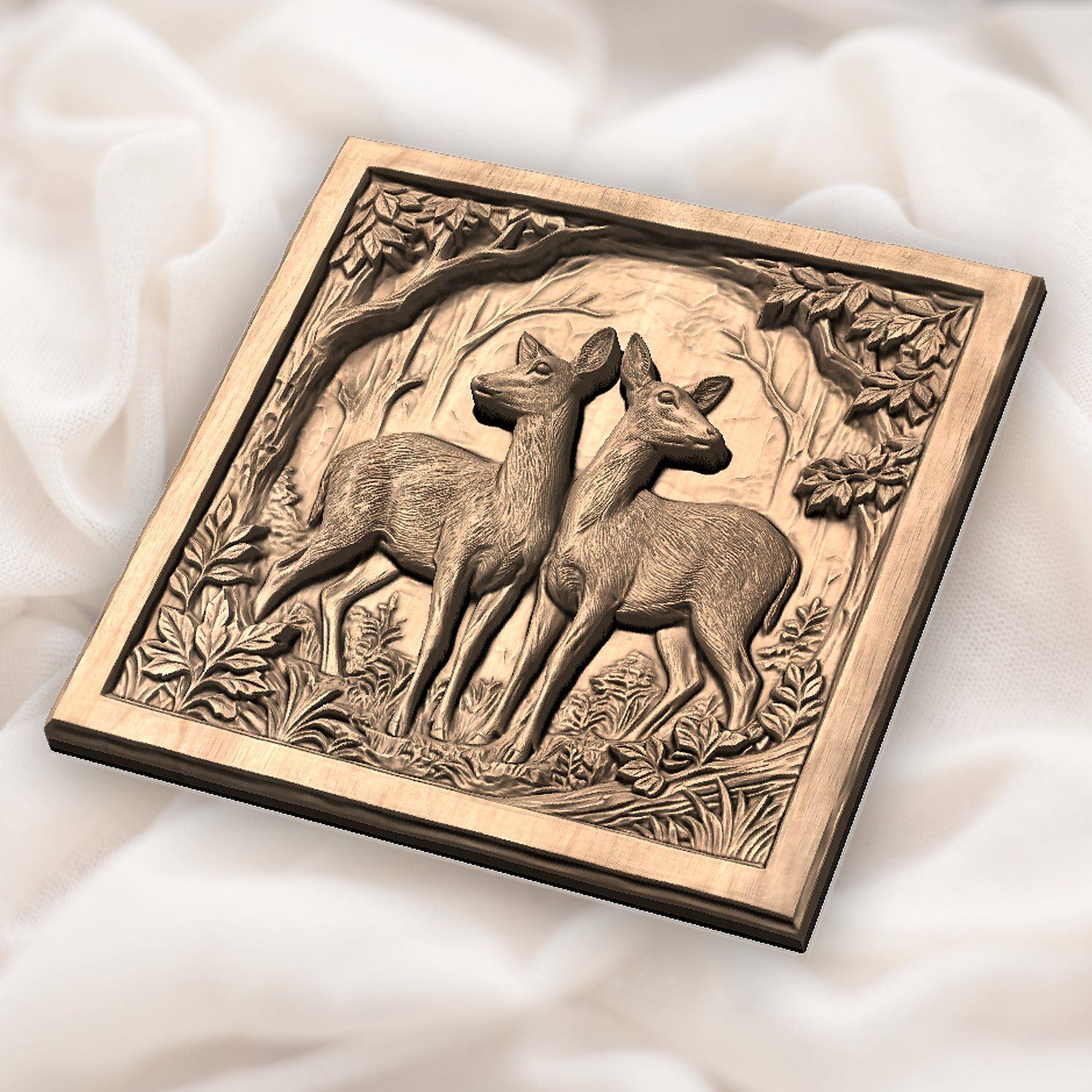 Forest Doe Symmetrical Scene CNC Relief STL bas-relief STL — view 5