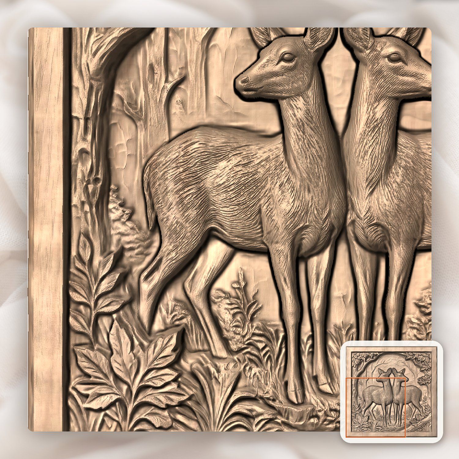 Forest Doe Symmetrical Scene CNC Relief STL bas-relief STL — view 6