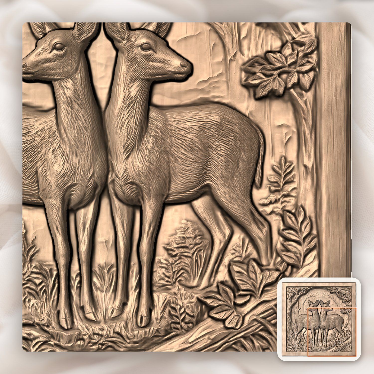Forest Doe Symmetrical Scene CNC Relief STL bas-relief STL — view 7