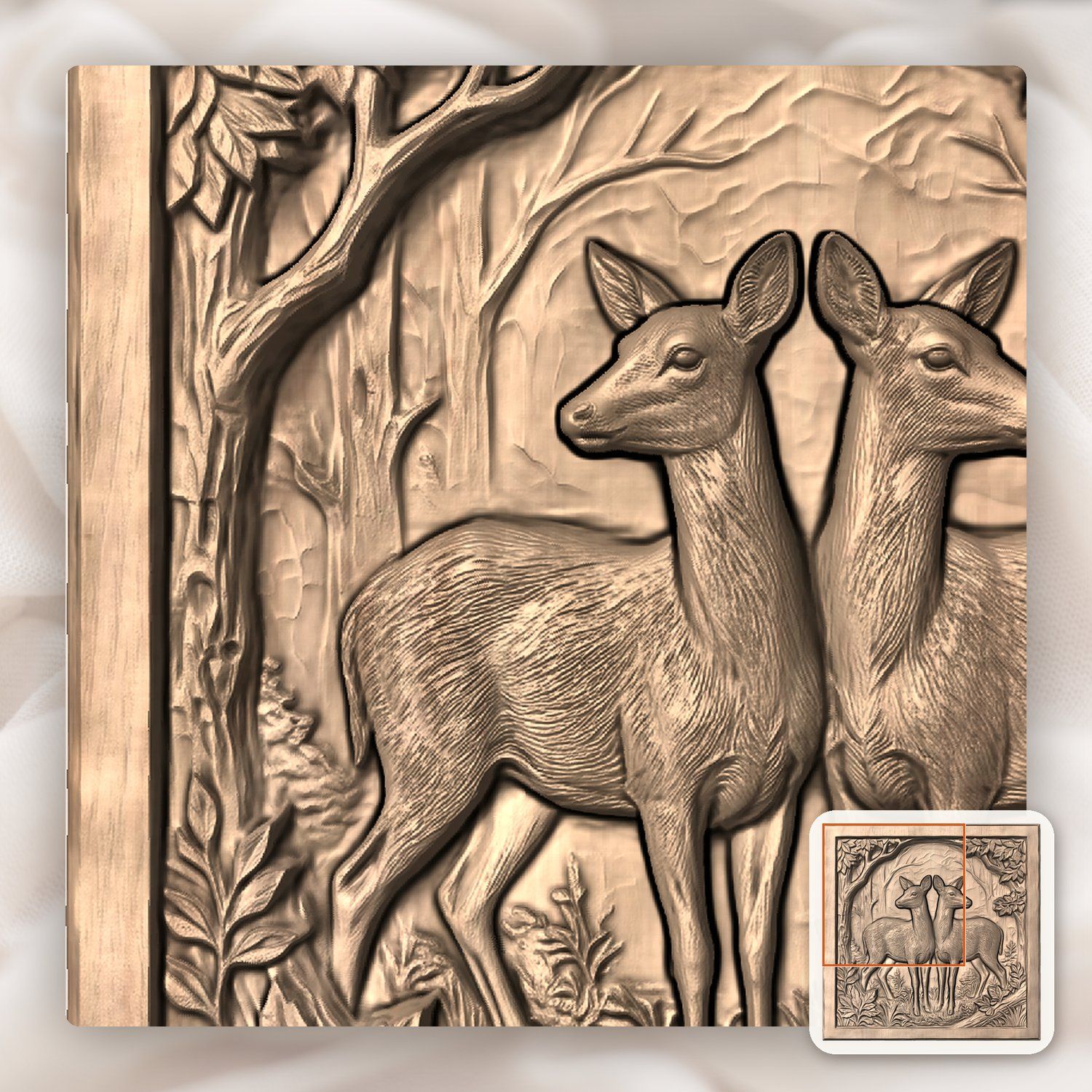 Forest Doe Symmetrical Scene CNC Relief STL bas-relief STL — view 8