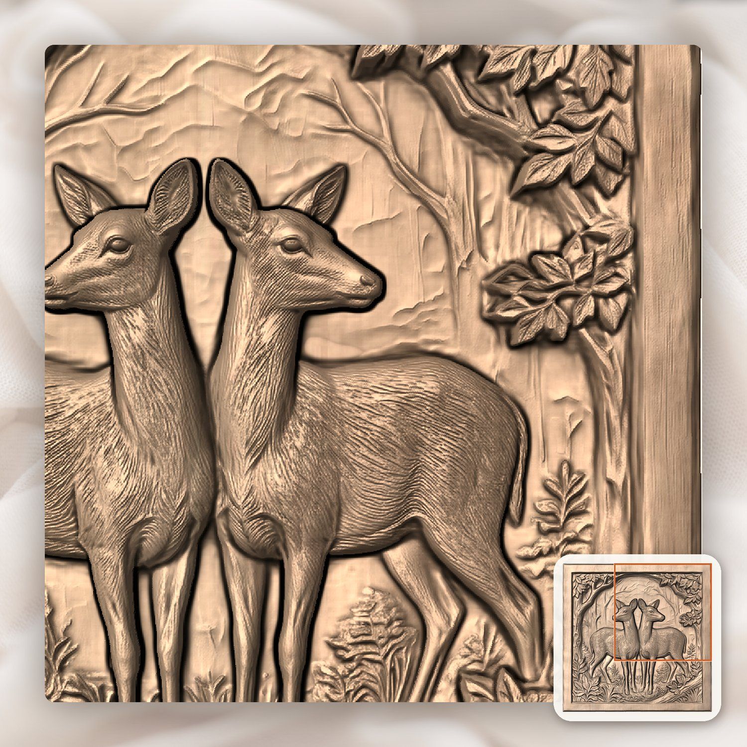 Forest Doe Symmetrical Scene CNC Relief STL bas-relief STL — view 9