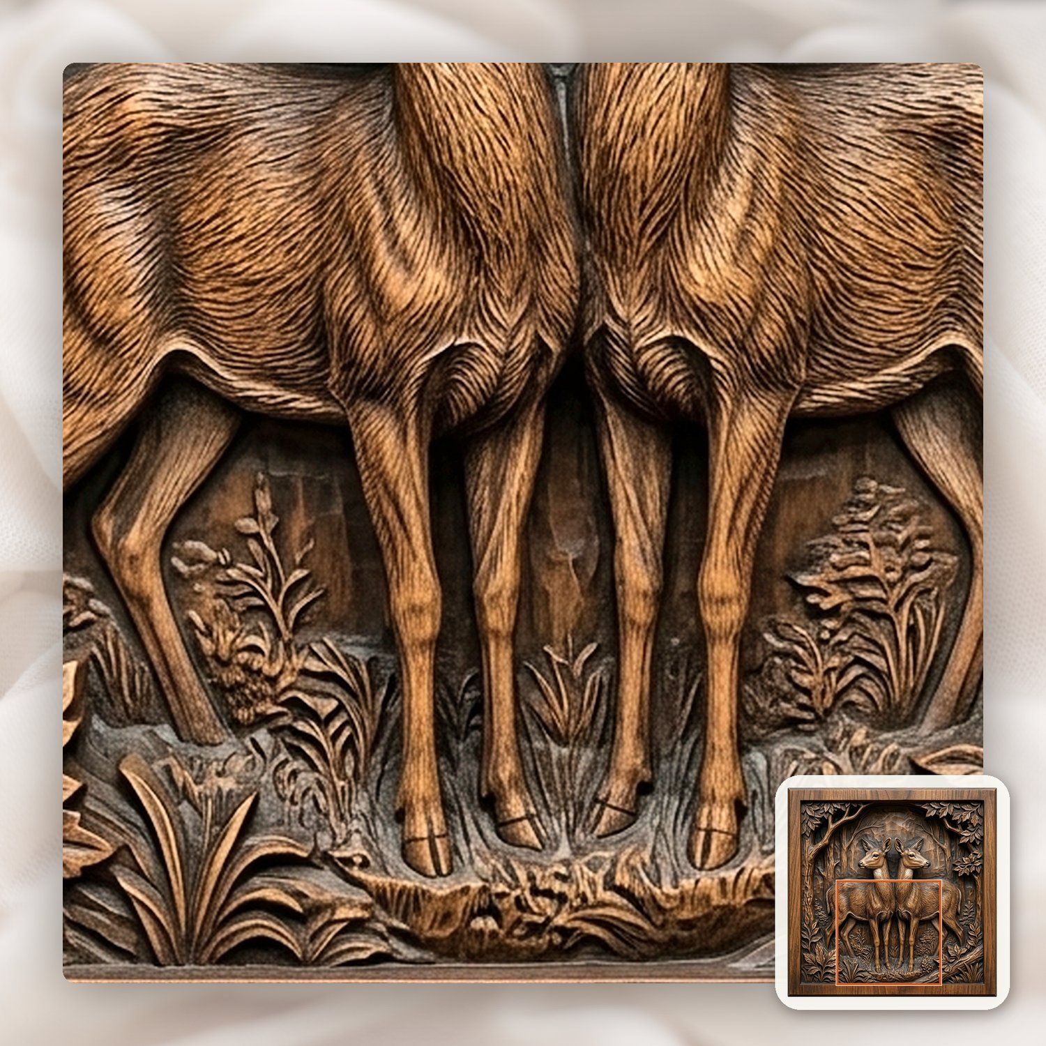 Forest Doe Symmetrical Scene CNC Relief STL bas-relief STL — view 10