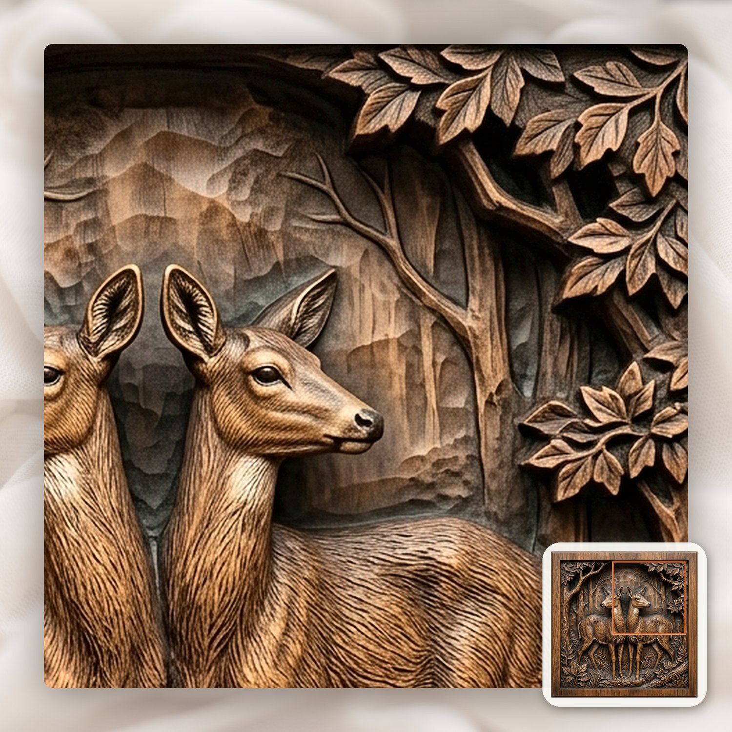 Forest Doe Symmetrical Scene CNC Relief STL bas-relief STL — view 11