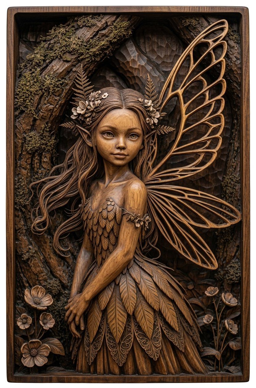 Forest Fairy Wood Spirit CNC Relief STL bas-relief STL — view 11
