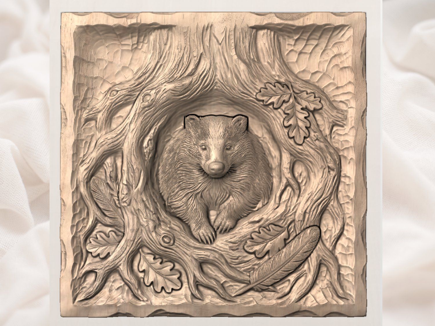 Forest Guardian Badger Wildlife CNC Relief STL bas-relief STL — view 3