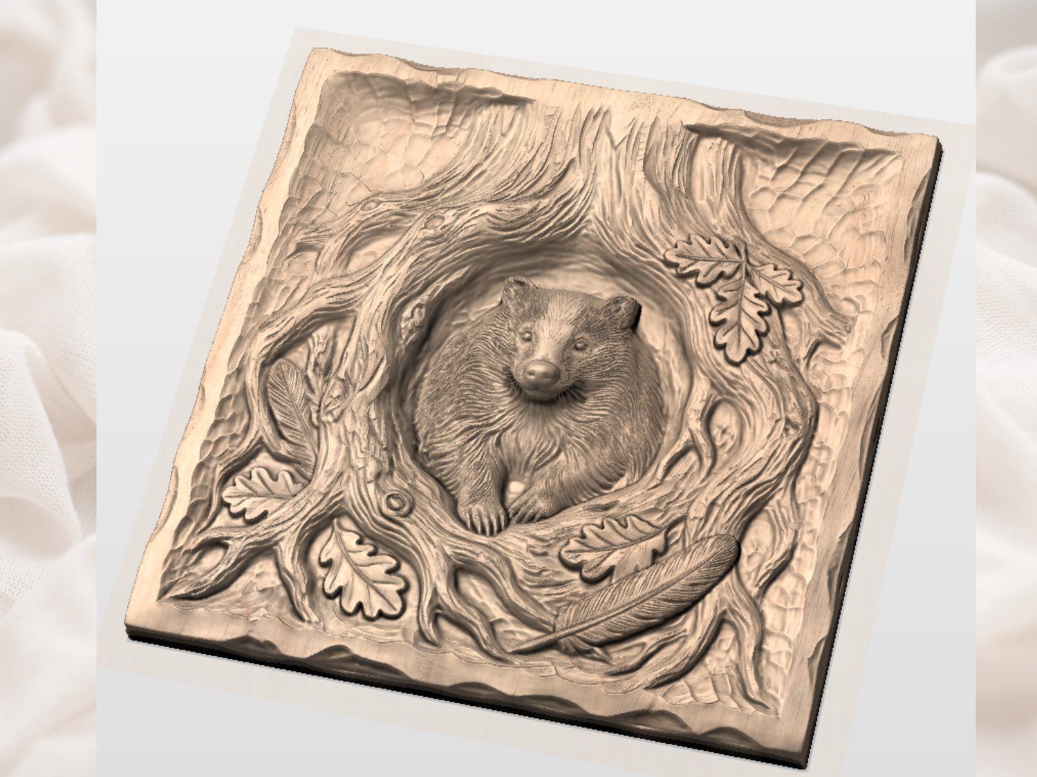Forest Guardian Badger Wildlife CNC Relief STL bas-relief STL — view 4