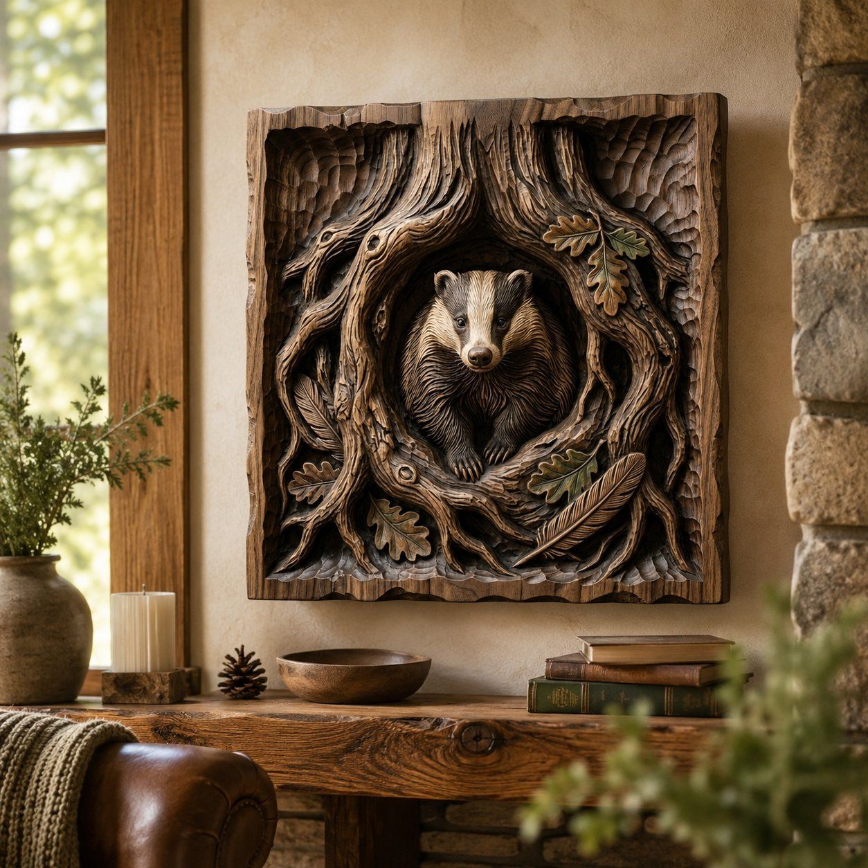 Forest Guardian Badger Wildlife CNC Relief STL bas-relief STL — view 6