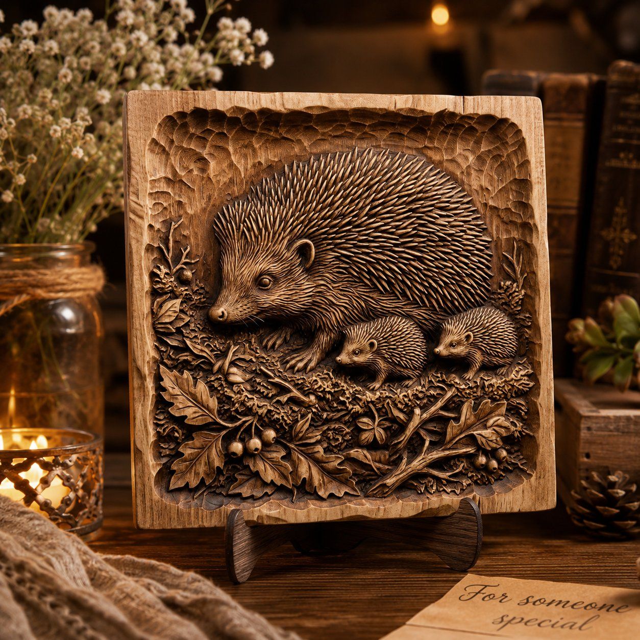Forest Hedgehog Mother and Babies CNC Relief STL bas-relief STL — view 10