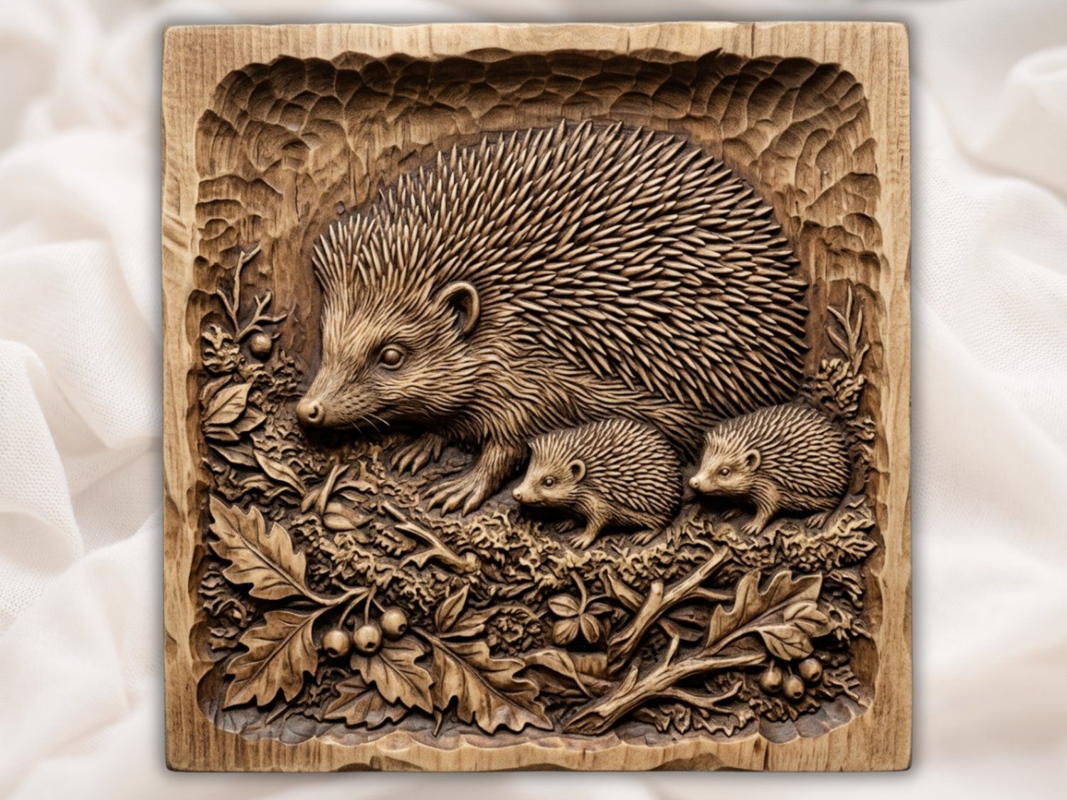 Forest Hedgehog Mother and Babies CNC Relief STL bas-relief STL — view 2