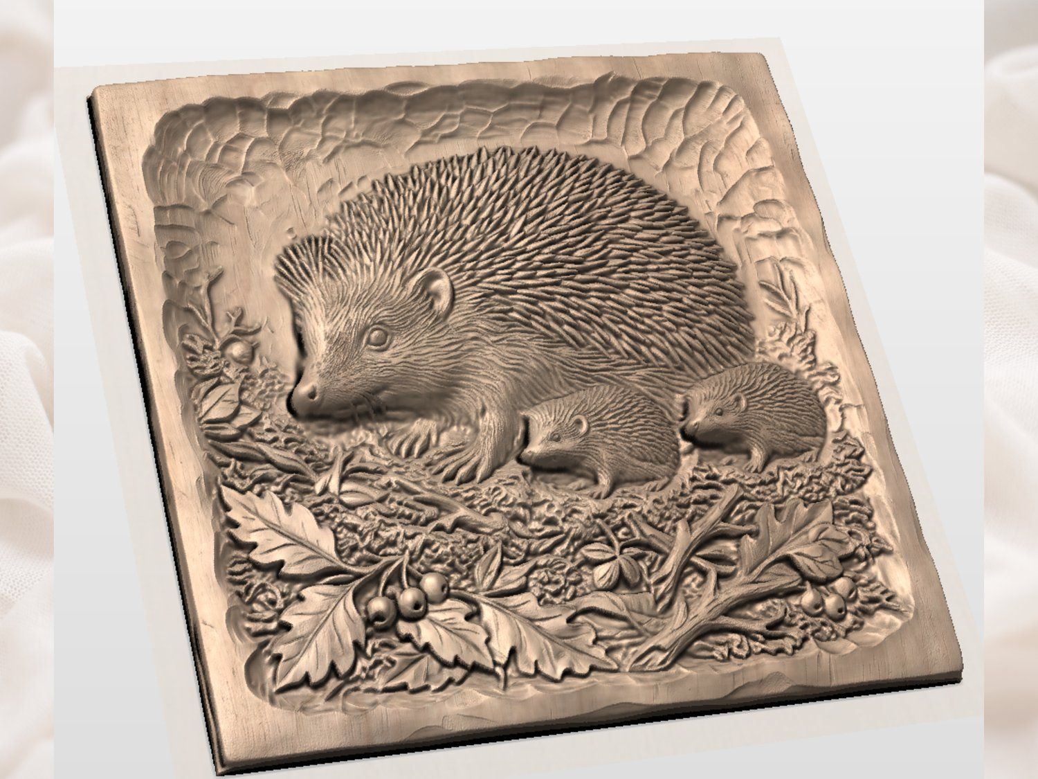 Forest Hedgehog Mother and Babies CNC Relief STL bas-relief STL — view 3