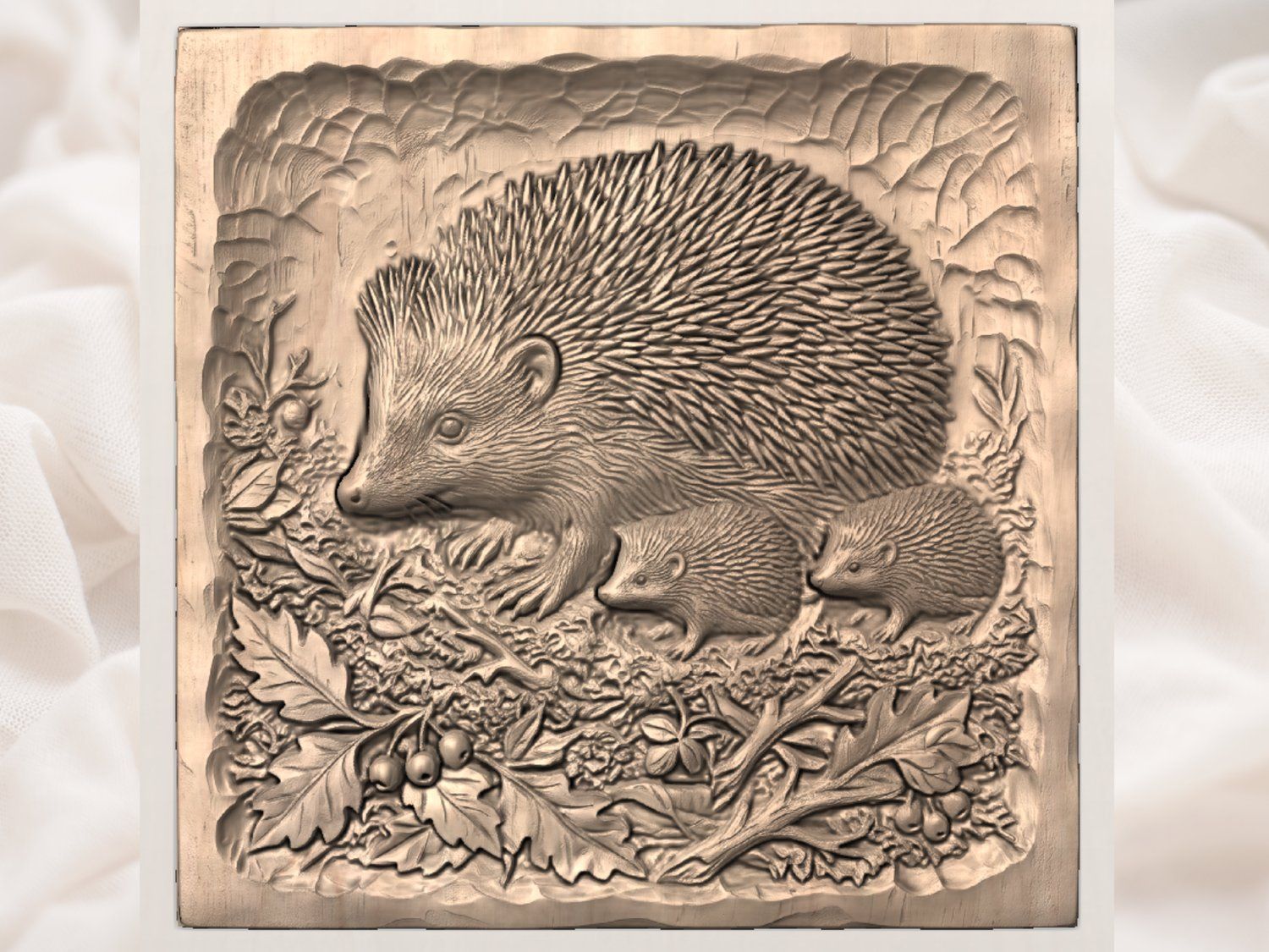 Forest Hedgehog Mother and Babies CNC Relief STL bas-relief STL — view 4