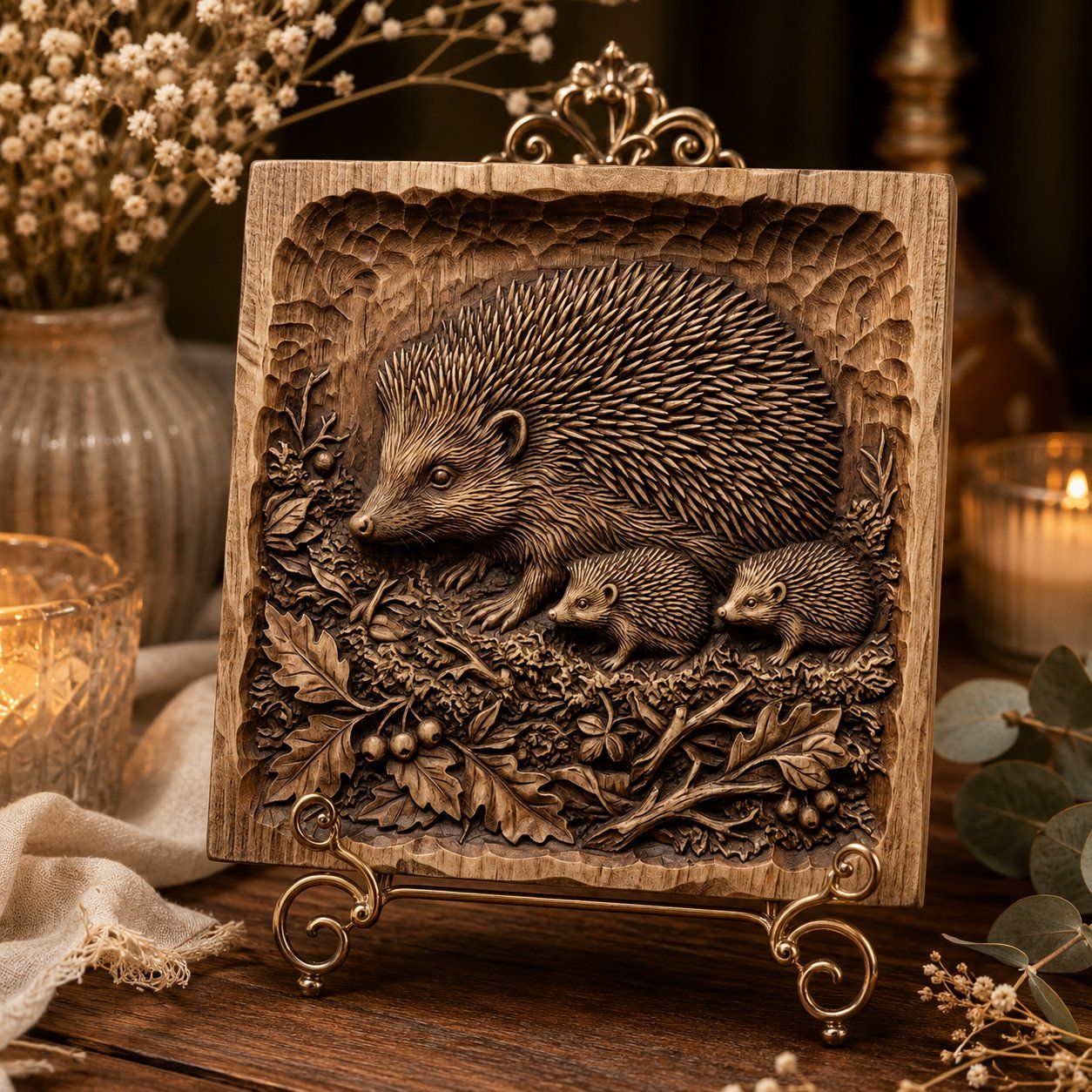 Forest Hedgehog Mother and Babies CNC Relief STL bas-relief STL — view 7