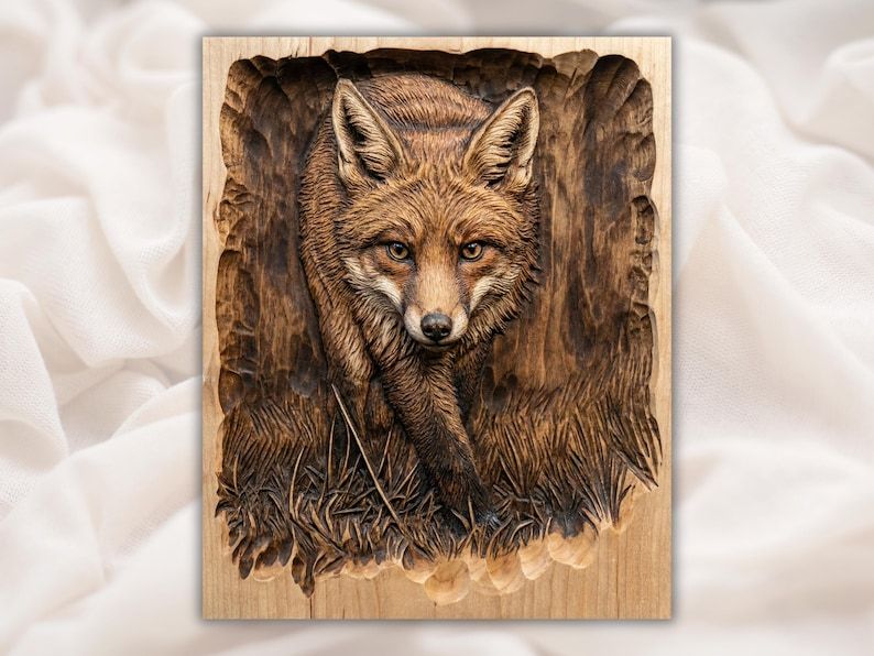 Prowling Red Fox Bas-Relief STL for CNC Wildlife Wall Art bas-relief STL design