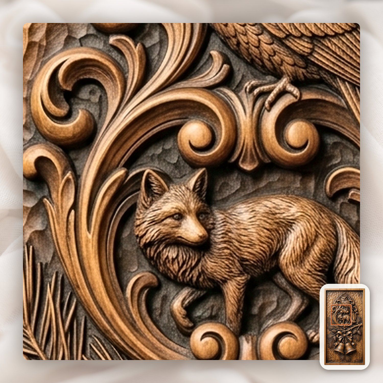 Fox and Owl Wildlife CNC Relief STL bas-relief STL — view 11