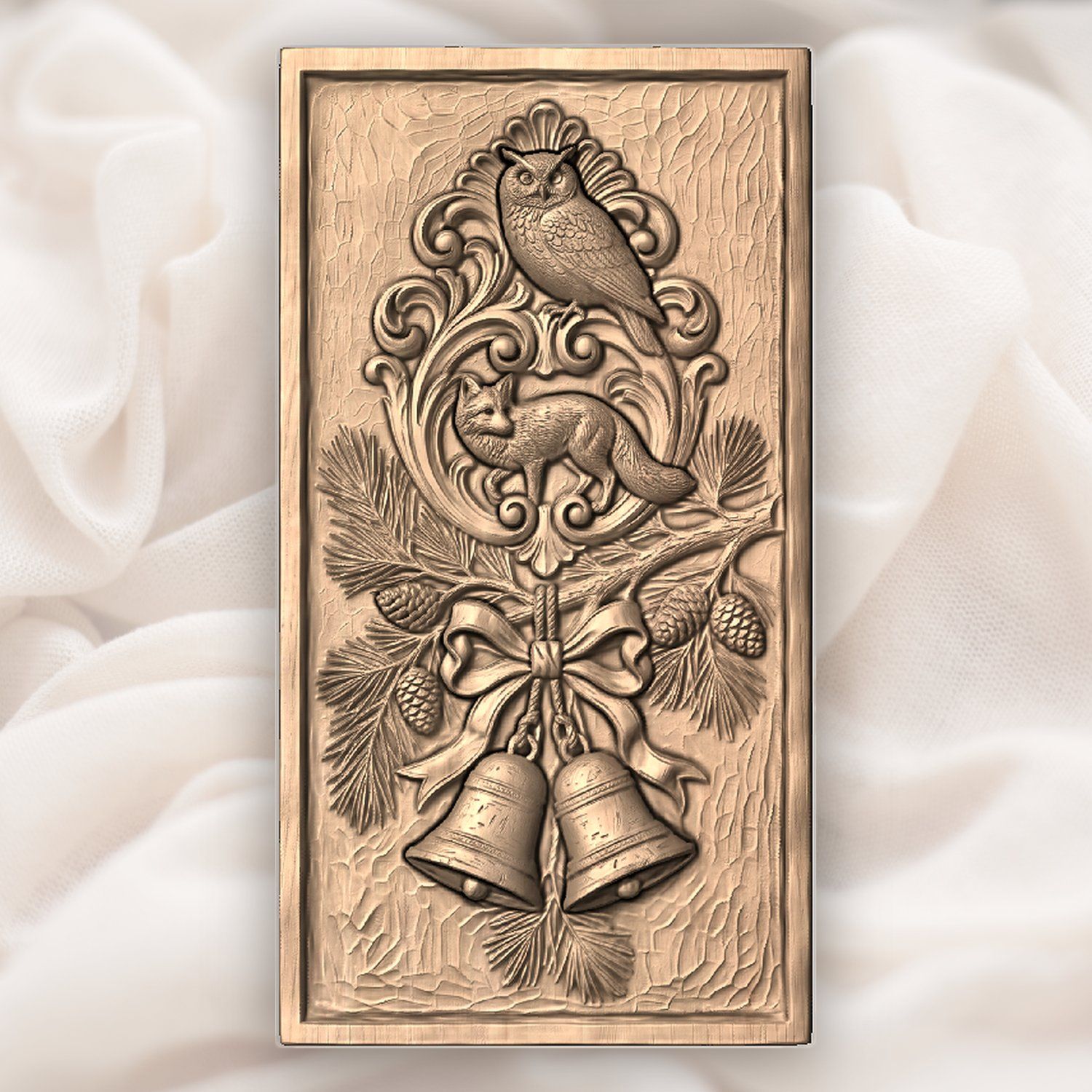 Fox and Owl Wildlife CNC Relief STL bas-relief STL — view 3