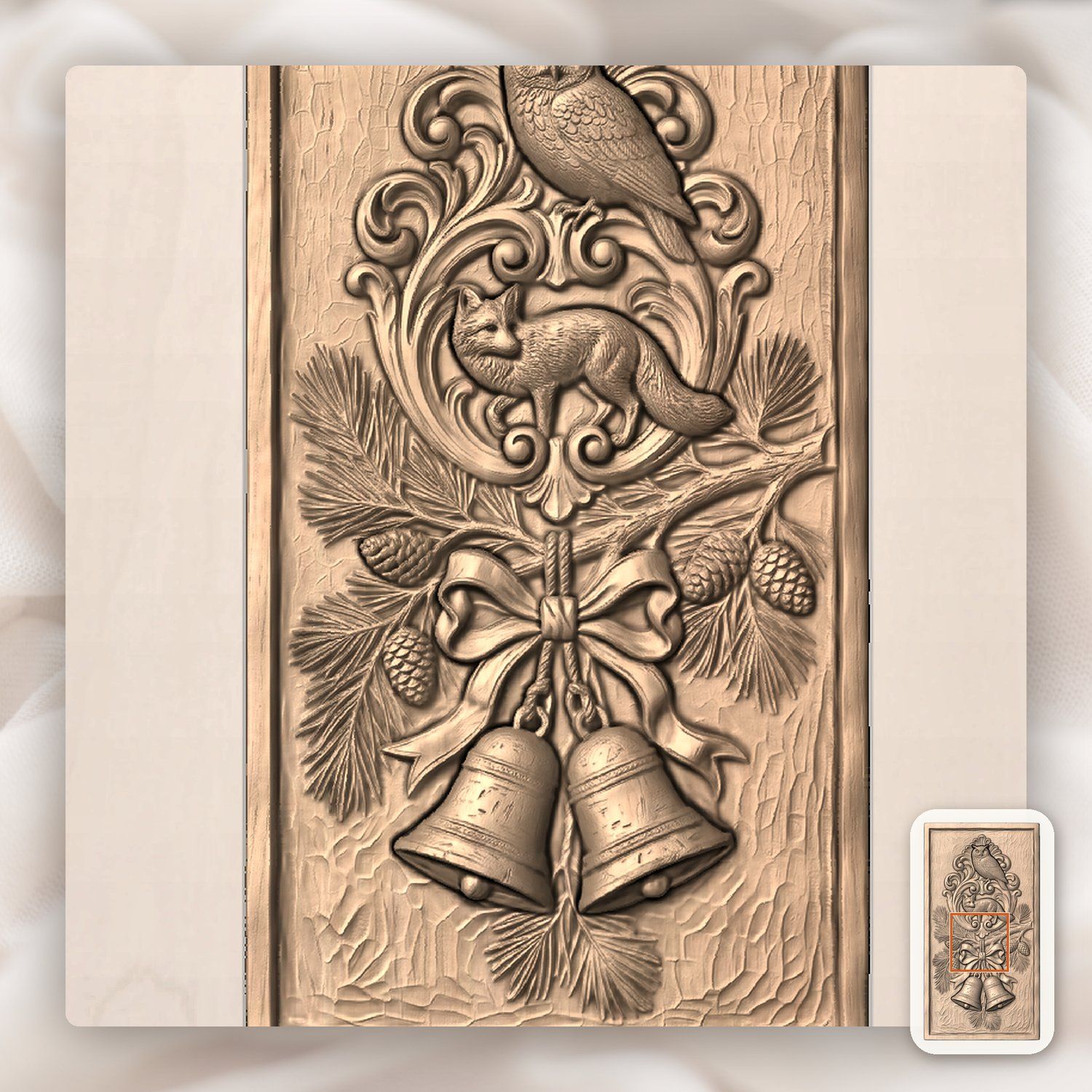 Fox and Owl Wildlife CNC Relief STL bas-relief STL — view 5
