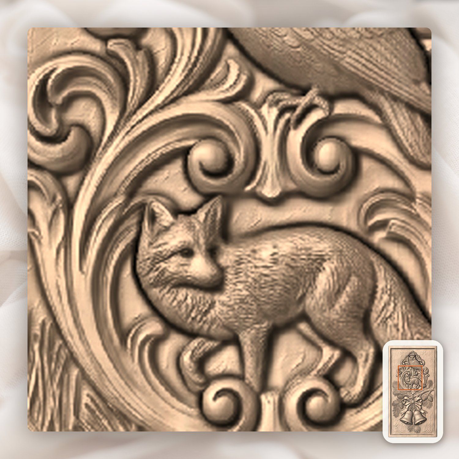 Fox and Owl Wildlife CNC Relief STL bas-relief STL — view 7