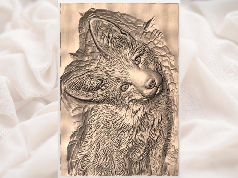 Curious Red Fox Portrait Bas-Relief STL for CNC Carving bas-relief STL — view 2