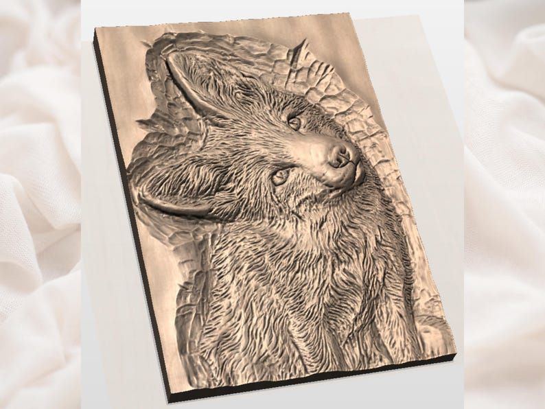 Curious Red Fox Portrait Bas-Relief STL for CNC Carving bas-relief STL — view 3
